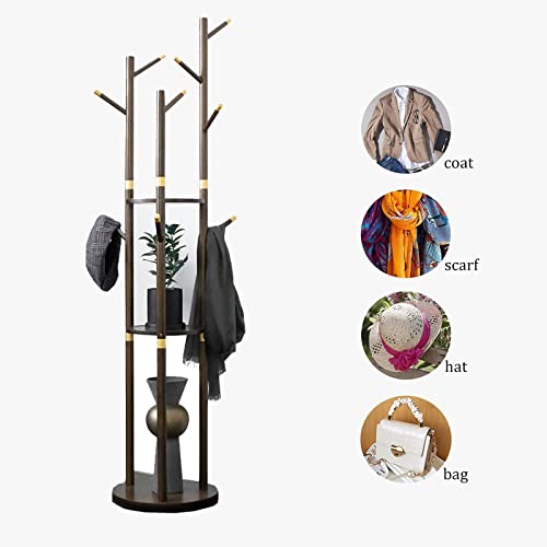 Talar Wooden Coat Rack Freestanding With 9 Hooks, Cactus Standing Coat Rack With Shelf For Entryway Hall Tree Home Organizer For Hanging Coats, Jackets, Hats, Bags, Umbrellas, Brown #TOP5