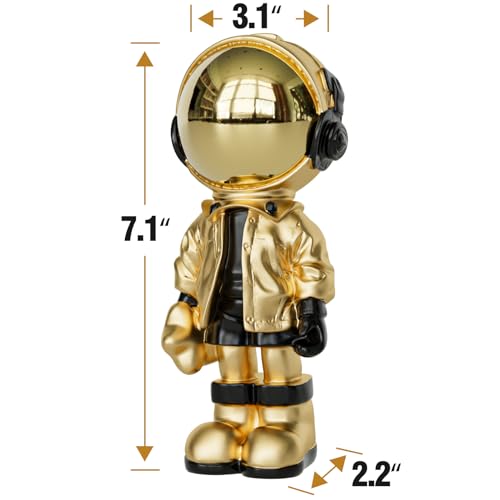 Figura Decorativa Pequeña Astronauta Resina Oro y Negro miniatura 5