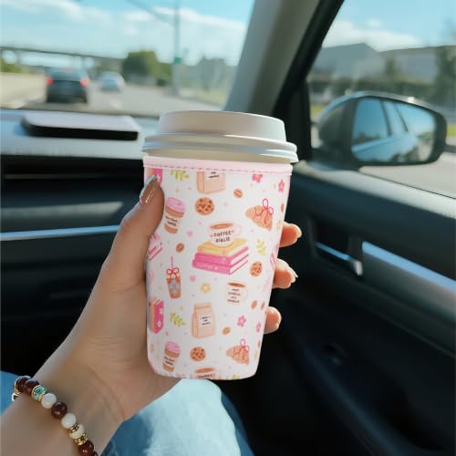Image of Reusable Insulated Sleeve for Iced Coffee Cup, Coffee Neoprene Sleeve for Cold & Hot Drinks, Beverage Holder for Iced Coffee (Party Treats, Large: 32oz)