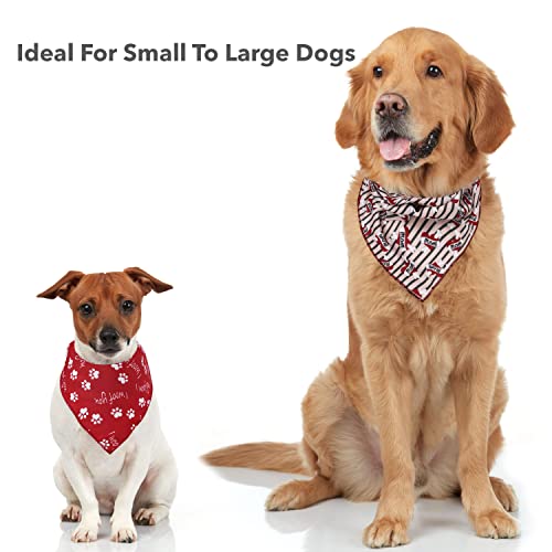 Odi Style Mother's Day Dog Bandana - 2 Pack Mother's Day Hearth Dog Bandanas For Small, Medium, Large Dogs, Puppy Accessories, Handkerchief With Hearth And Paw Prints, Red And White Scarfs #TOP6