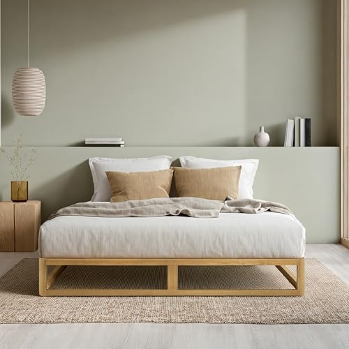 Image of Zinus Industrial Pine Wood Queen Bed Frame | Low Bed Base Mattress Foundation - Natural 20cm / Mattress Foundation /Bedroom Furniture