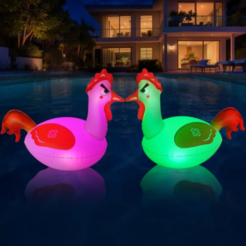 Pooldecor Floating Pool Lights Inflatable Chicken Solar Pool Lights that Float IP68 Waterproof Glow in the Dark Color Changing LED Solar Floating Light for Pools Outdoor Garden Backyard Decor(2)
