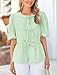 PRETTYGARDEN Women's Tie Front Striped Shirt 2026 Summer Trendy Fashion Cute Babydoll Tops Peplum Puffy Sleeve Blouse (Light Green,Large)