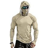 Fishing Shirt with Hood with Face Mask Rash Guard for Men Camisa Manga Larga para Hombre Running Workout Athletic Golf Khaki Large