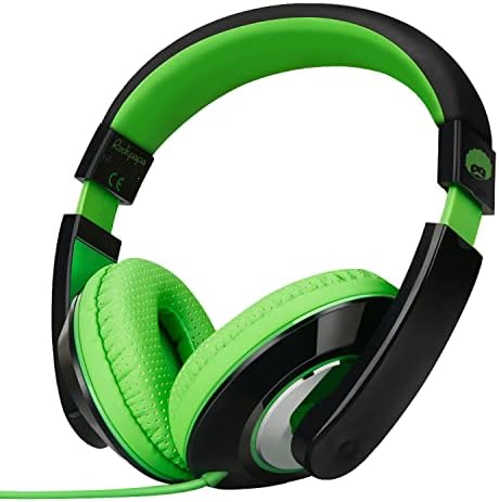rockpapa Comfort Kids Headphones for School, Lightweight Childrens Boys Girls Teens Over-Ear Headphones Wired 3.5mm for CD DVD Player Tablet Phone Travel Black/Green