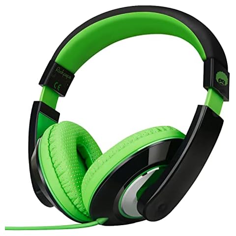 Rockpapa Comfort Kids Headphones, Over Ear Headphones Wired, Childrens Headphones with Adjustable Headband, Stereo Sound, Wired Headphones for Kids Girls Teens Adults (Green) Cover