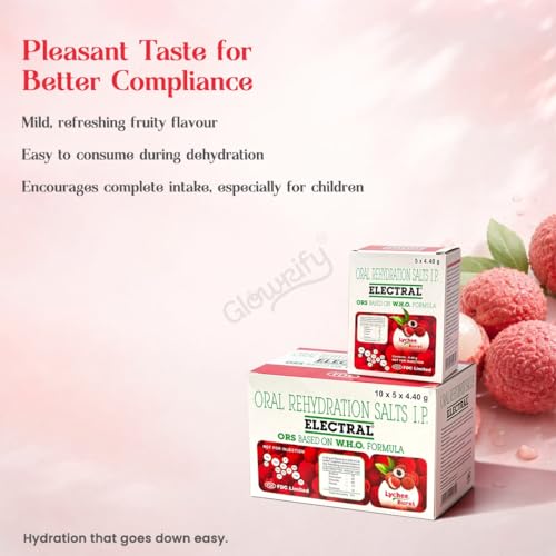 Image of ELECTRAL Oral Rehydration Salts I.P., WHO Formula, 50 Sachets, 4.4g Each (50, Lychee)