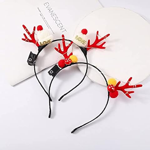 Zoestar Led Light Elk Deer Headbands Christmas Hat Headpieces Flower Decorative New Year Headwear Hair Accessories for Women and Girls(Pack of 2) Cover