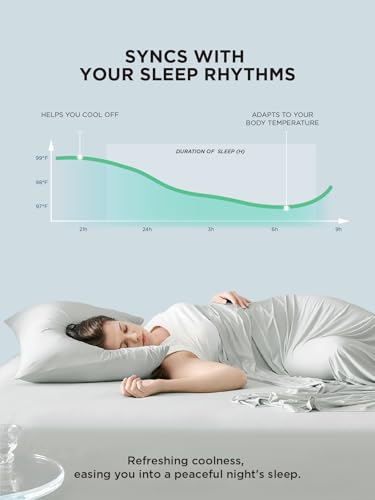 Image of Bedsure Cooling Sheets Full Size, Hot Sleeper Bed Sheets, Up to 18 Inches | Chill Cool Sheet, Deep Pocket, Soft & Breathable Full Size Sheets, 4 Pieces, Grey