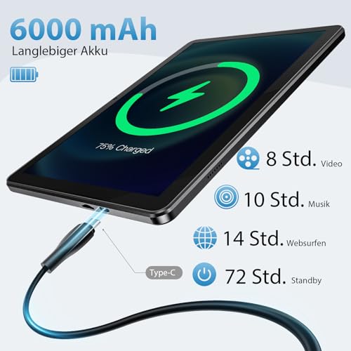 Tablet 10 Zoll, Android 15 Tablets mit Hülle, Unisoc T30 Quad-Core, 18 GB RAM + 128 GB ROM + 1 TB TF, 1280x800 HD IPS Display… – Ansicht 6