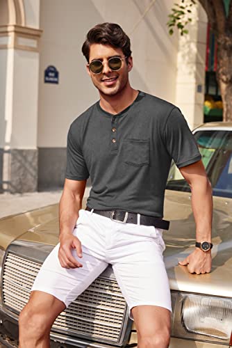 COOFANDY Men's 3 Pack Henley Shirts Short Sleeve Casual Basic Tees Classic Henley Summer Solid T Shirts with Pocket3