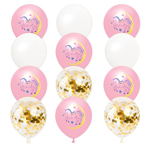 Lfish 40Pcs Unicorn Ballons pour filles et enfants,ballons confettis dorés,pour fête d'anniversaire, baby shower, cérémonies, mariage, fournitures (rose, blanc) Cover