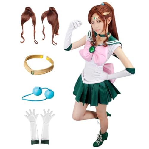 TYRHDJZQ Disfraz de anime para mujer, sin mangas, color verde y blanco (talla L)