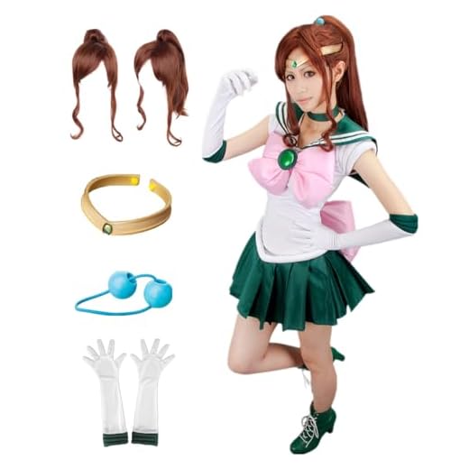 TYRHDJZQ Disfraz de anime para mujer, sin mangas, color verde y blanco (talla L)