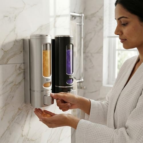 Image of ALTURAS Wall Mounted Liquid Soap Dispenser, ABS, 400 ML, for Shampoo, Sanitizer and Gel Handwash Dispenser (400 ML Black and Silver)