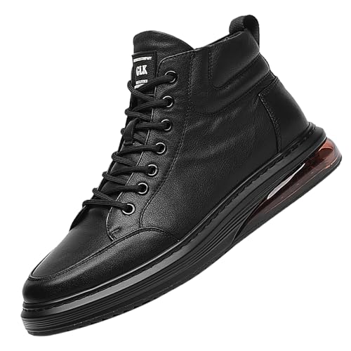Mens High Top Shoes Black Lace Up Leather Boots Casual Leather Oxford Sneaker Boots Round Toe Zipper Boots for Men