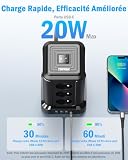 TOPREK Listwa zasilająca z 12 gniazdami francuskimi i 1 USB C (20 W PD3.0) i 3 portami USB A oraz 1 przełącznikiem i kablem przedłużającym 2 m, 4000 W/16 A, listwa zasilająca z ochroną