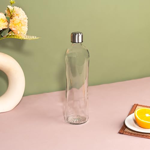 Image of Glassbunny Set of 1, Glass water bottle, with Leak-Proof Airtight Stainless-Steel Lid for Smoothie, Juices - Reusable Travel Glass Drinking Fridge Bottles 500 ML