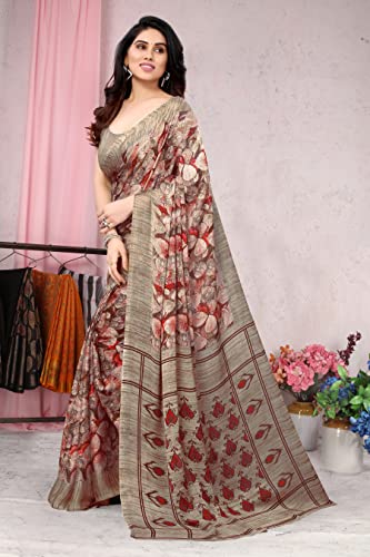 Image of MIRCHI FASHION Saree for Woman Chiffon Floral Printed | Polished Professional Office and Regular Daily Use Sari with Blouse Piece