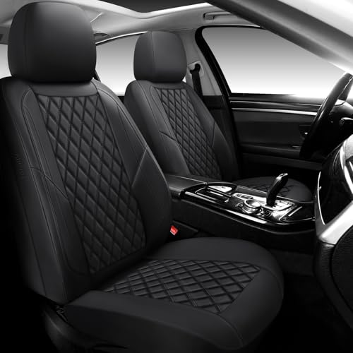 GEEYONTEK Premium Leather Car Seat Covers Full Set,Universal Fit for Cars,Trucks&SUVs,Waterproof Car Seat Cushion,Full Coverage Car Seat Protector with 5 Seats,Black