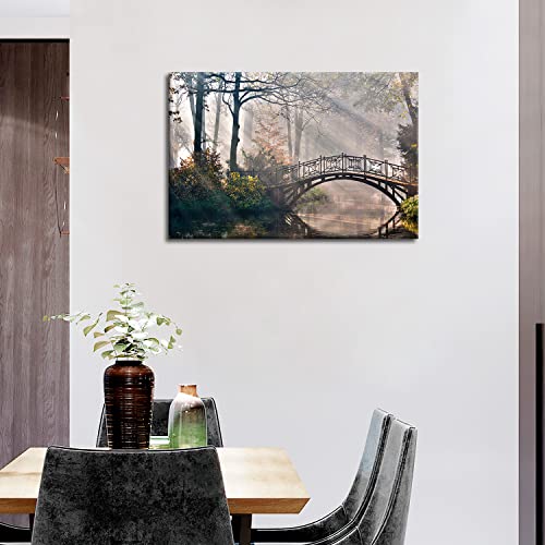 So Crazy Art 326026 Nature Wall Art Bridge Over Lake Canvas Painting Autumn Tree Forest Nature Landscape In Park Modern Picture Print thumb #1