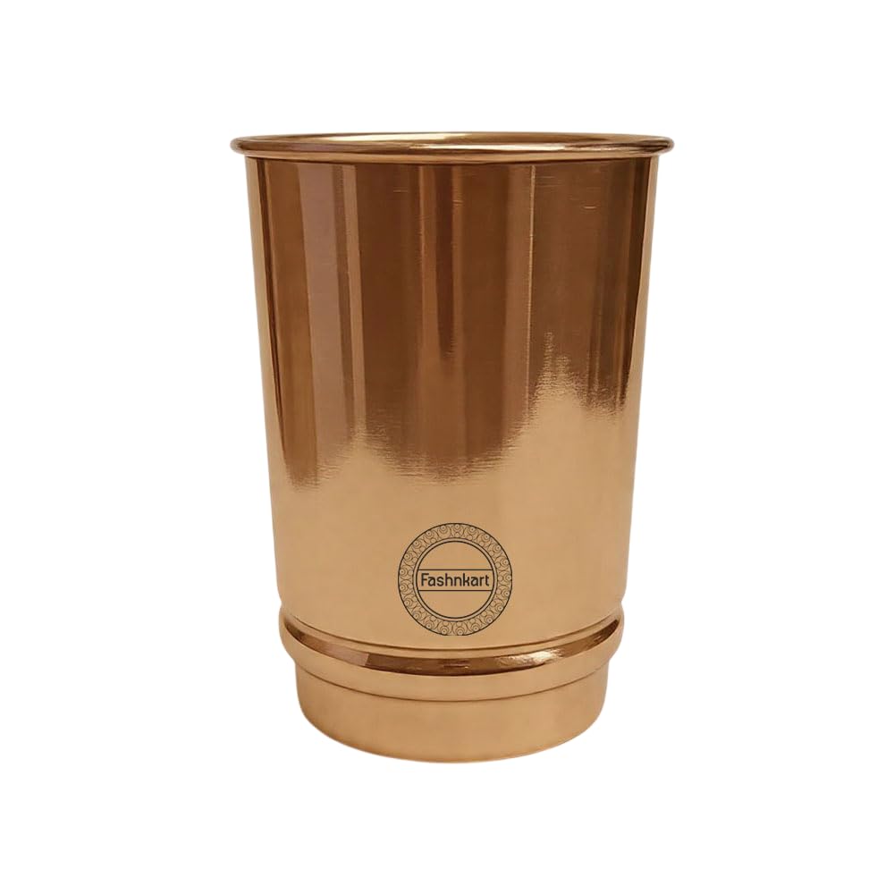Fashnkart Pure Copper Glasses Drinking Water Ayurvedic Health Pure Tumblers Copper Cups 10.14 Oz 300 Ml (Plain 1 Line Design)