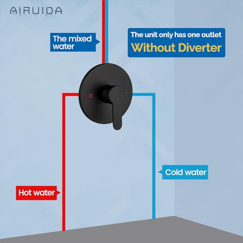 Airuida Round Single-Function Shower Handle Valve Trim Kit Shower Valves Wall Mount Brass Faucet Shower Rough-in Valve Bathroom Trim Kit Single Handle Tub Shower Valve Male Thread Matte Black - Thumbnail 4