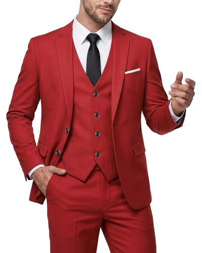 Image of MY'S Men's 3 Piece Suit Notch Lapel 2 Button Blazer Slim Fit Dress Business Party Jacket Vest Pants & Tie Set