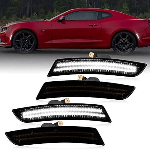 LED Side Marker Lights Front Rear Bumper Fender Marker Lamps for 2016-2023 Chevy Camaro White Reflectors Smoked Len, 4PCS Cover