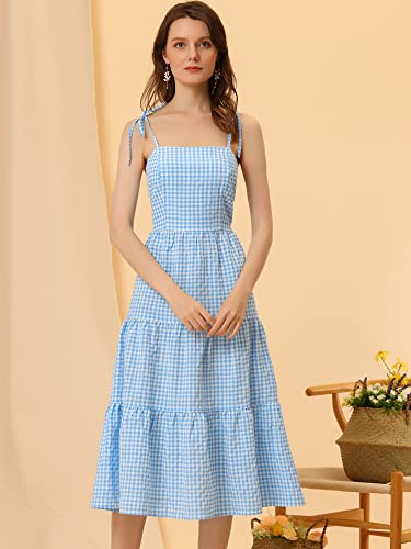 Allegra K Women's Plaid Tiered Midi Dress Tie Strap Ruffle Casual Checkered Sleeveless Dress X-Small Blue #TOP2