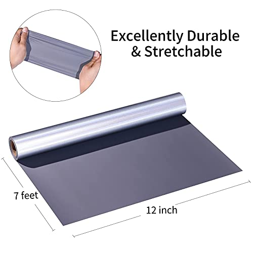 Image of Reflective Heat Transfer Vinyl Reflective HTV Grey Vinyl Rolls 12 Inch x 7 Feet Iron on Vinyl for Cricut, T-Shirts DIY Design Silhouette Cameo & Heat Press Machine