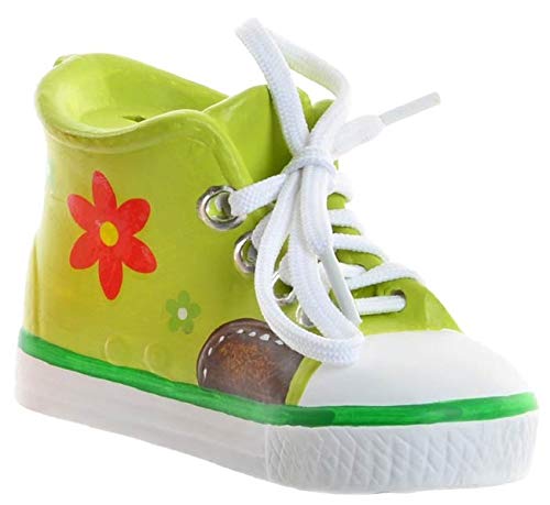Tirelire Enfant Basket - Chaussure Couleur décor Fleur (Vert)