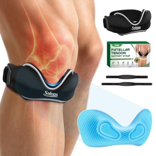 Salops Patellar Tendon Support Strap, Silicone Dual Pad Patella Band for Knee Pain & Tendonitis, Adjustable Non-Slip Knee Brace for Running, Basketball, Hiking, Tennis, Jumpers Knee, Black, 1 Pack
