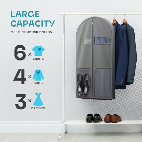 Travel Garment Bag with Zipper Pocket, Suit Bag for Suits, Dresses, Coats - Thumbnail 2