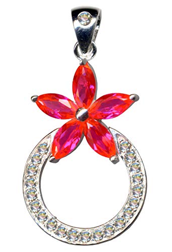 Pendentif en argent 925 fleur rouge avec cristaux de zircone