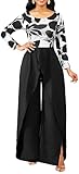 SxClub Overlay Black Floral Jumpsuit for Women Sexy Elegant Long Sleeve Long Split Lightweight Pants Cocktail Rompers Dressy (Small)