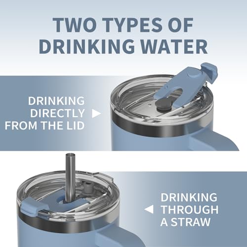Image of 30 oz Tumbler with Handle,Tumbler with Lid and Straw,Double Wall Insulated Cup Stainless Steel Travel Mug(Cold for 34 Hours),Water Bottle for Iced Tea,Coffee,Cold Beverages(Smog Blue)