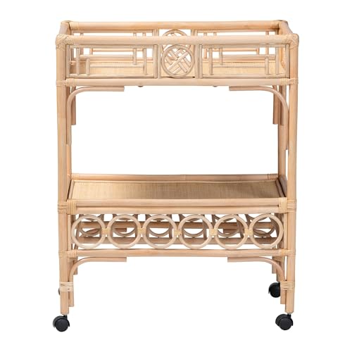 Bali & pari Molina Natural Rattan Wine Cart - 2-Tier Beverage Trolley with Wheels and Bottle Holders, Tropical Coastal Style Furniture by bali & pari - Image 2