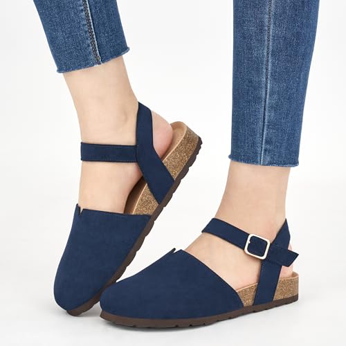 Image of Ecetana Womens Sandals Dressy Summer Closed Toe Flats Comfortable Cork Footbed Casual Walking Shoes