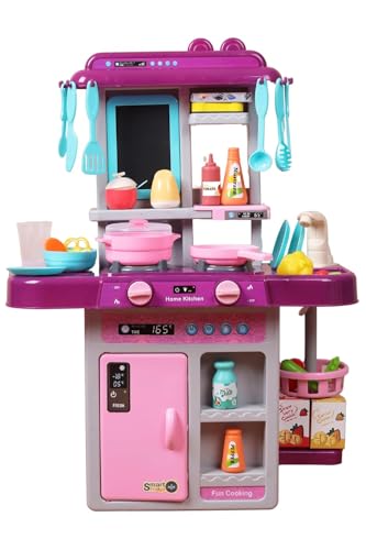 Image of Kitchen Set for Kids Girls Big Cooking Set Light and Sound Pretend Play Toy Battery Operated with Accessories, acrylonitrile butadiene styrene, Purple (Purple)