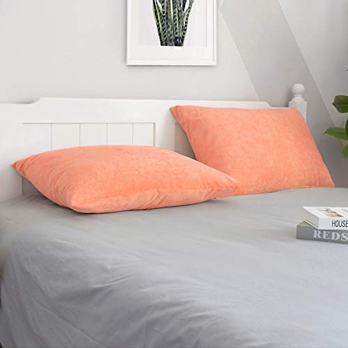Image of CaliTime Pack of 2 Cozy Standard Pillow Shams Cases for Bed Bedding Decoration Solid Dyed Soft Chenille 20 X 26 Inches Cantaloupe
