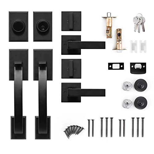 Gua Oyh Door Handle Sets Double Front Door Handle Set With Handle Lever Matte Black Double Door Handleset With Dummy Heavy Duty Front Door Lock Set Double Door Handles For Front Door Or Office Door #TOP3