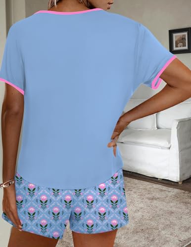 Image of Ekouaer Women Pajama Set Casual Shorts Sets Short Leeve Lounge Set | Soft Sleepwear Top and Shorts for Daily Wear, Home, Party for Mom, Wife