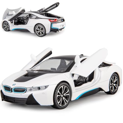 Image of Invite Enterprise 1:24 Diecast Model Alloy Bmw I8 Metal Pull Back Car With Sound & Light,4 Openable Doors,Toy Vehicles For Kids Gift[B M W I8-White]