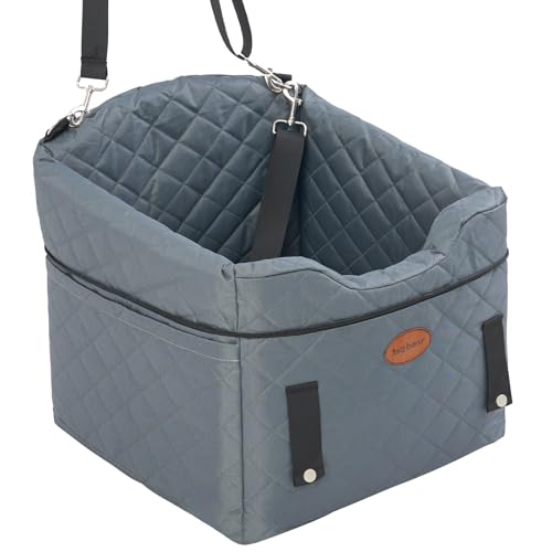 UWELL Pets Dog Car Seat with Loops Dog Booster Seat for All Seasons, Anti Slip Bottom Pet Travel Bed with Thick Pets Sofa Cushion and Storage Pockets for Small Pets?Grey?