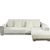 HM&DX Plush Sofa Cover Sectional,Sold by Piece Quilted Anti-Slip Comfort Sofa slipcover Protector for L-Shape Couch-Beige 70x210cm(28x83inch)