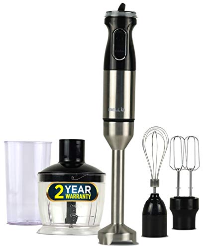 Image of iBELL HB1300K 1000W 4 in 1 Hand Mixer with Whisker, Beater, Blender & Vegetable Chopper /Cutter. Electric Cream Maker with 5 Speed Turbo Motor, 600ml Container (Black)