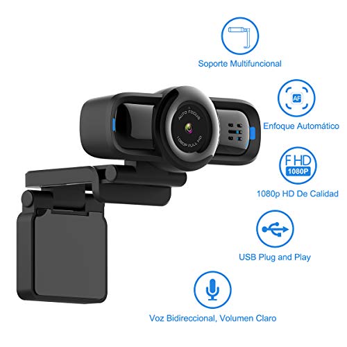 Dericam 1080P Autofokus Live-Streaming-Webcam, USB-Plug-and-Play-Desktop-Laptop-Computer-Kamera, 90 ° breiter Betrachtungswinkel, Taste zum Schutz der Privatsphäre, eingebautes Mikrofon, W2P – Bild 3