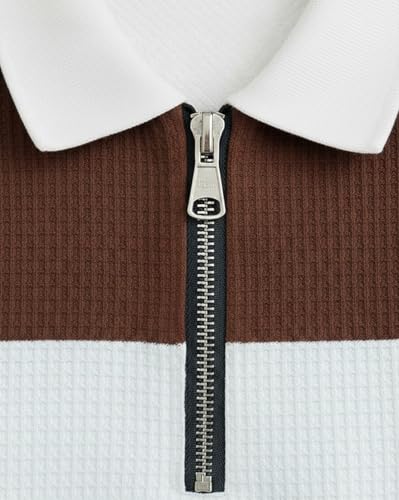 Image of AUSK Men's Cotton Rich Striped Polo Tshirt | Zip Collar Tshirts | Half Sleeves | Regular Fit T-Shirt for Mens Brown