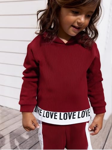 Image of Toddler Kid Girls Clothes Ribbed Color Block Long Sleeve Hoodie Sweatsuit Set Fall Outfits